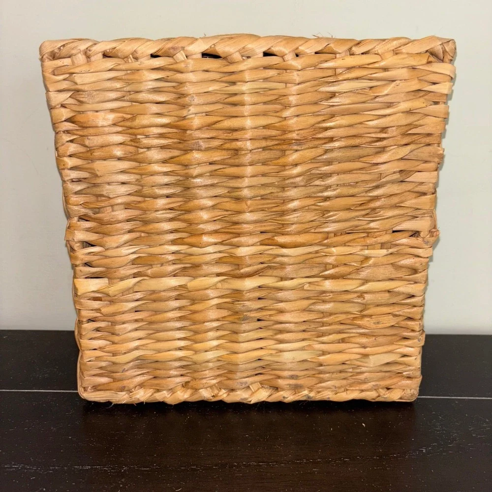 Natural‎ Woven Storage Basket | Embroidered Misc Label | Rustic Home Decor